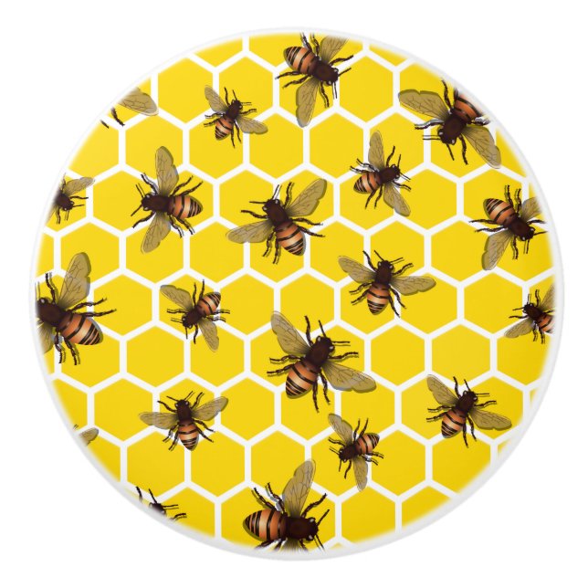 All Over Bees on Honeycomb Drawer Knob Pull (Front)