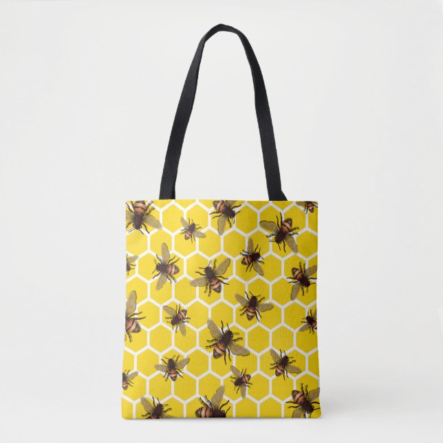 All Over Bees on Honeycomb Tote Bag (Front)