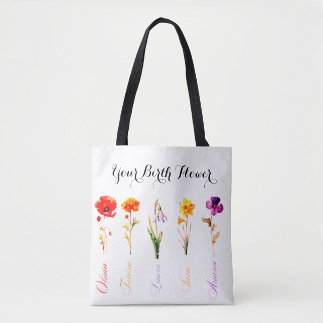 All-Over Birth Month Flower Tote Bag (Front)