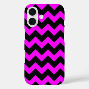 All Over Chevron Print Fuschia Hot Pink and Black iPhone 16 Case