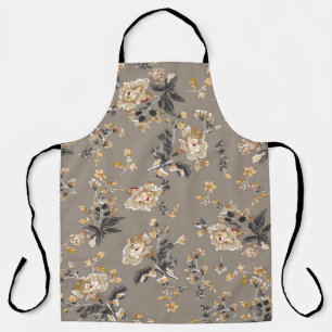 All over flowers pattern on brown backgroundflower apron
