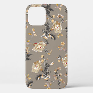 All over flowers pattern on brown backgroundflower iPhone 12 case