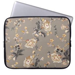 All over flowers pattern on brown backgroundflower laptop sleeve