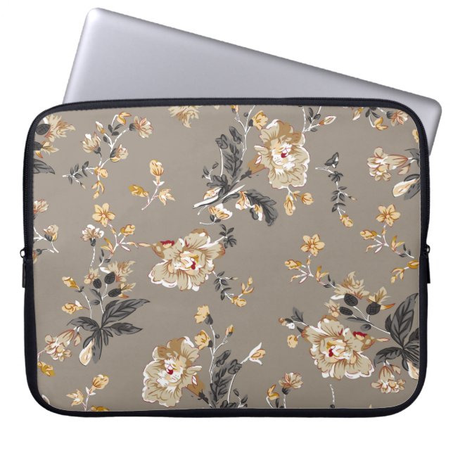 All over flowers pattern on brown backgroundflower laptop sleeve (Front)