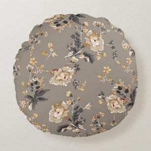 All over flowers pattern on brown backgroundflower round cushion