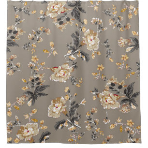 All over flowers pattern on brown backgroundflower shower curtain