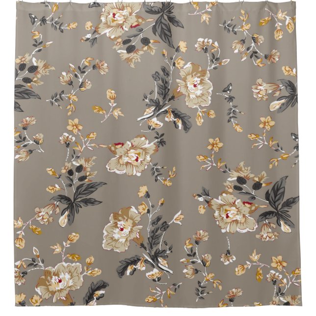 All over flowers pattern on brown backgroundflower shower curtain (Front)