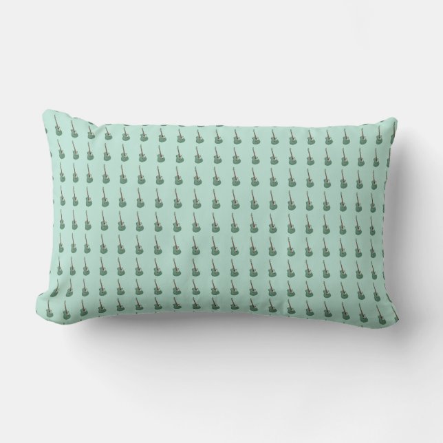 All-over guitar print on mint green lumbar cushion (Front)