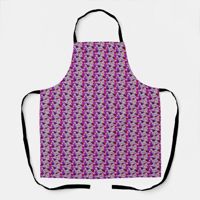 All-Over Multicolored Hearts on Grey Apron (Front)