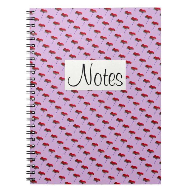 All-over poppy flower floral print red on pink notebook (Front)