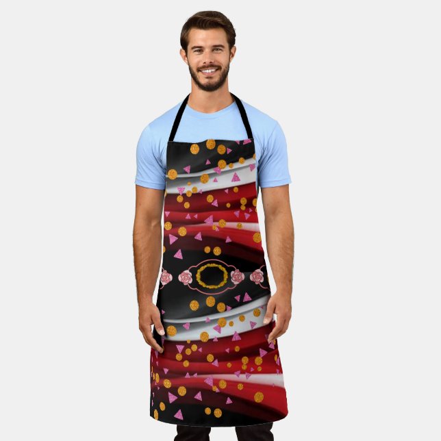 All Over Print Apron  Abstract Red White Black (Worn)