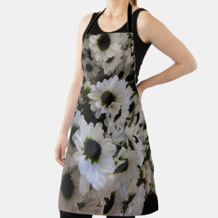 All-Over Print Apron - Black & White Daisies