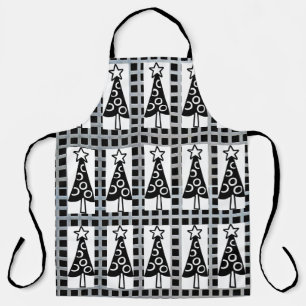 All-Over Print Apron Christmas Trees Black & White