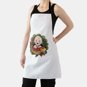 All-Over Print Apron Cute Boy with Lucky Koi
