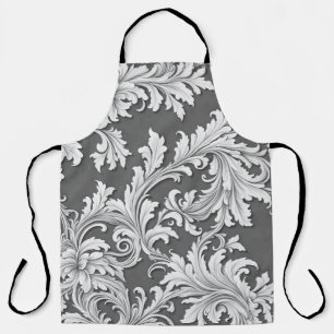 All-Over Print Apron Damask Black White Grey