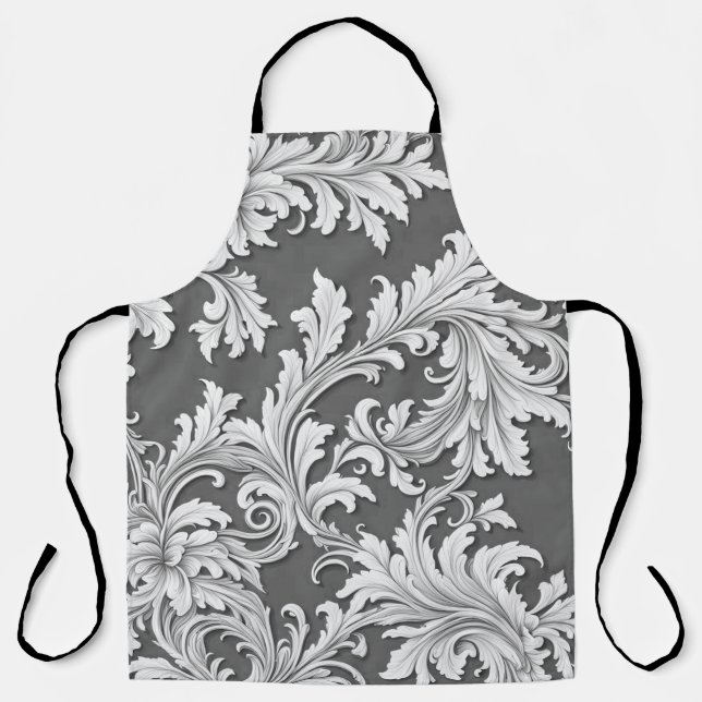 All-Over Print Apron Damask Black White Grey (Front)