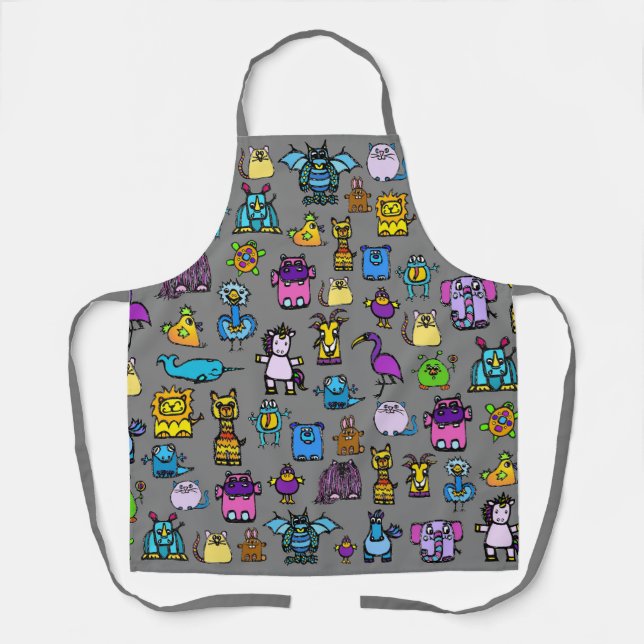All-Over Print Apron - Grey (Adult) (Front)