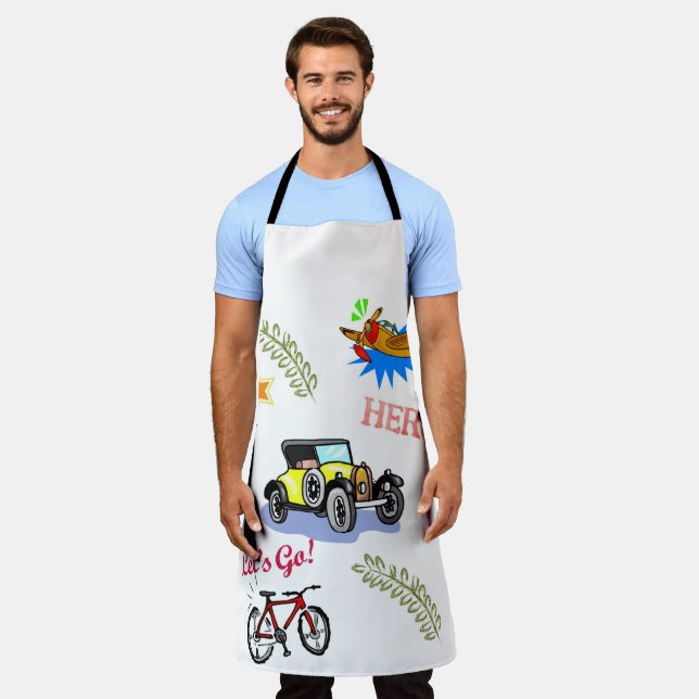 All Over Print Apron Hero Bicycle Car Aeroplane  (Worn)