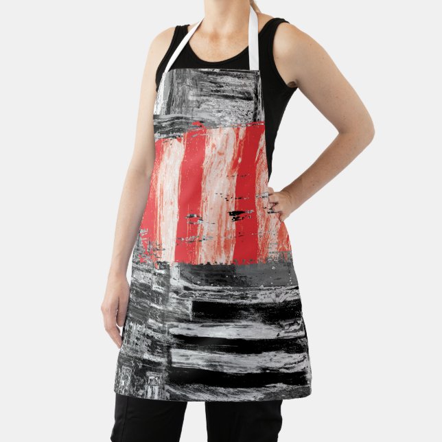 All-Over Print Apron, Medium – Red Pulse Abstract  Apron (Insitu)