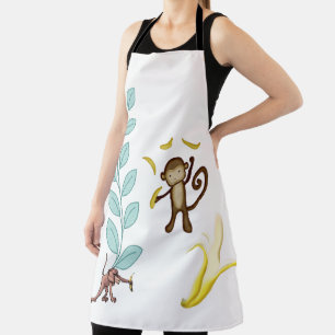All Over Print Apron Monkeys Bananas Leaves 