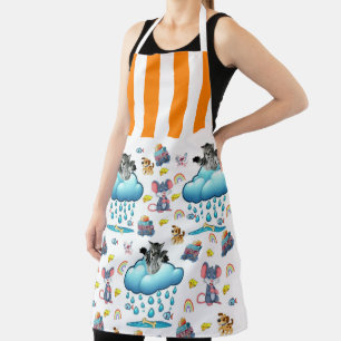 All Over Print Apron Orange Stripe Dog Cat Mouse