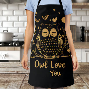 All-Over Print Apron Owl Black Gold