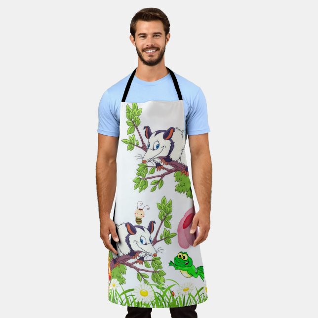 All Over Print Apron Possum Chick Frog Floral  (Worn)