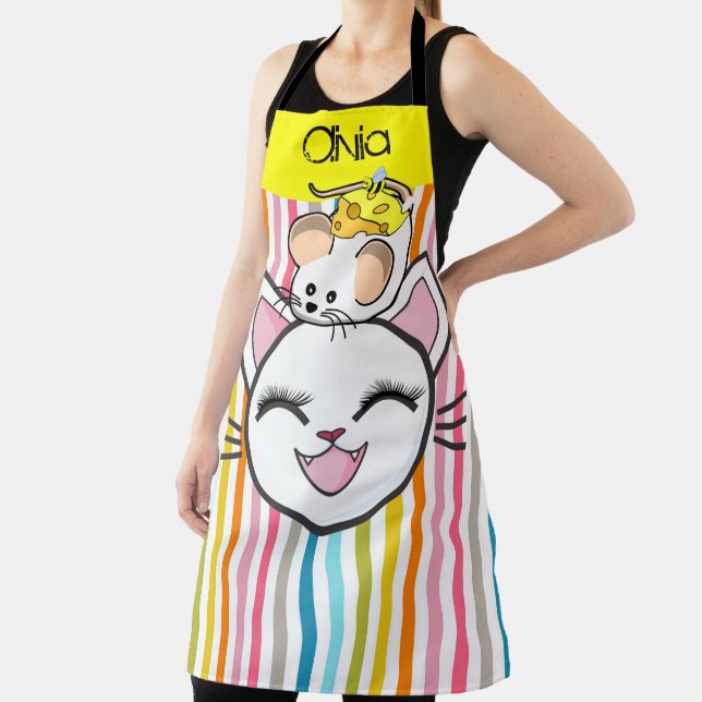 All Over Print Apron Stripe Cat Mouse Cheese (Insitu)