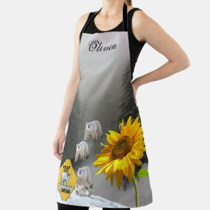 All Over Print Apron Sunflower Floral  Polar Bear