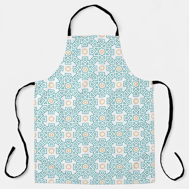 All-Over Print Apron Teal & Gold Arabesque Chef Ap (Front)