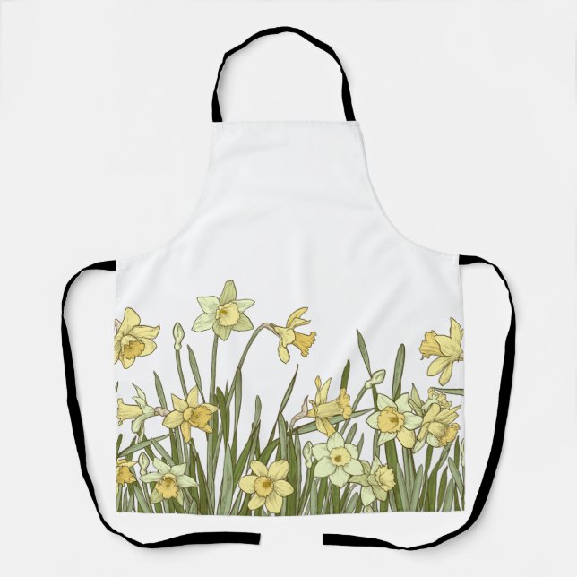All-Over Print Apron with yellow daffodils (Front)