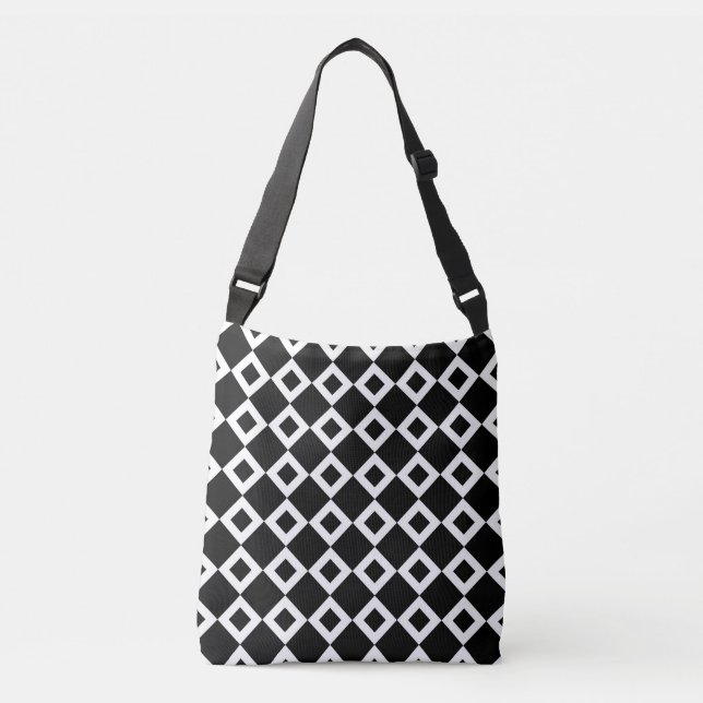 All-Over-Print Black and White Diamond Pattern Crossbody Bag (Front)