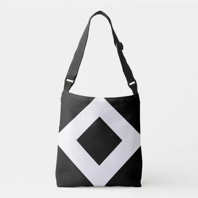 All-Over-Print Black Diamond, Bold White Border Crossbody Bag (Front)