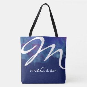 all-over-print blue medium tote bag with name