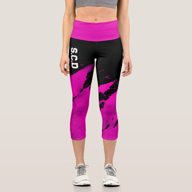  All Over Print Custom Capri Leggings Brushy Pink  (Front)