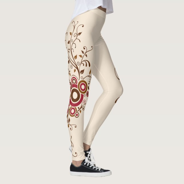 All Over Print Floral Vine Flower Cream Leggings (Right)