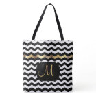All Over Print Gold, White & Black Chevron Design