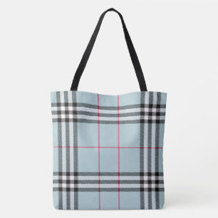 All Over Print Large Tote - Blue Plaid Bag