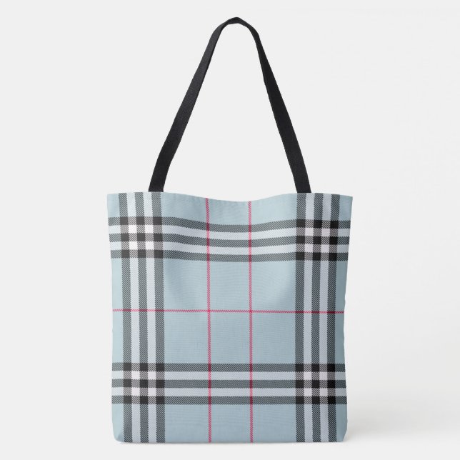 All Over Print Large Tote - Blue Plaid Bag (Back)