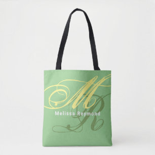 all-over-print monogram sage green tote bag