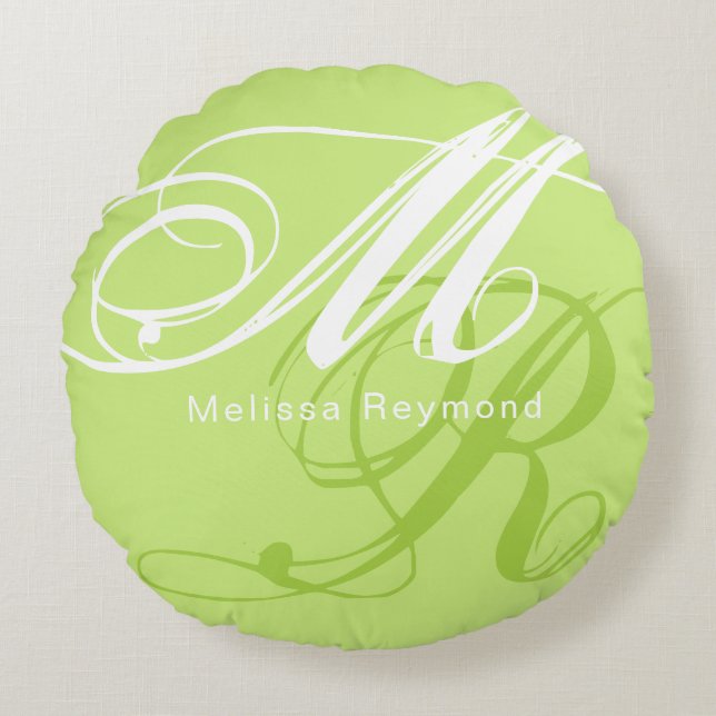 all-over-print Monogram Sharp Green Colour Round Cushion (Front)