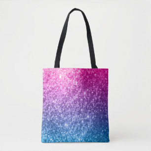 All Over Print Pink, Purple & Blue Glitter Design Tote Bag