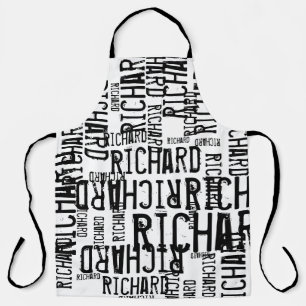 All-Over Print White Apron with Black Names