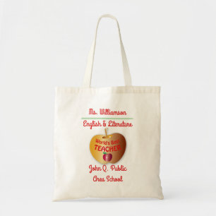 All Over Print World's Best Teacher Name School Tote Bag