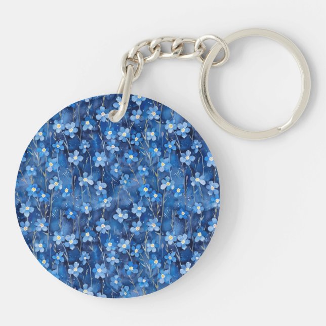 All Over Shades of Blue Floral Two-sided Key Ring (Back)