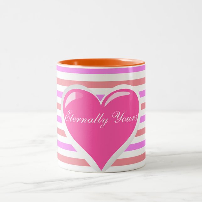 All over strip heart print  Two-Tone coffee mug (Center)