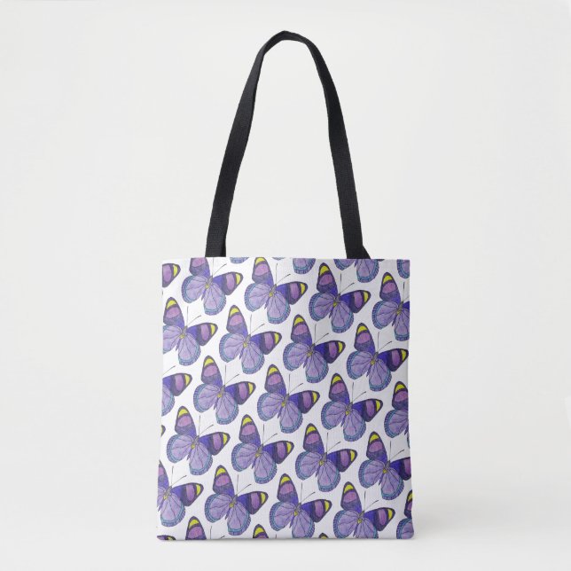 All-Over Tote - Purple Butterfly (pattern white) (Front)
