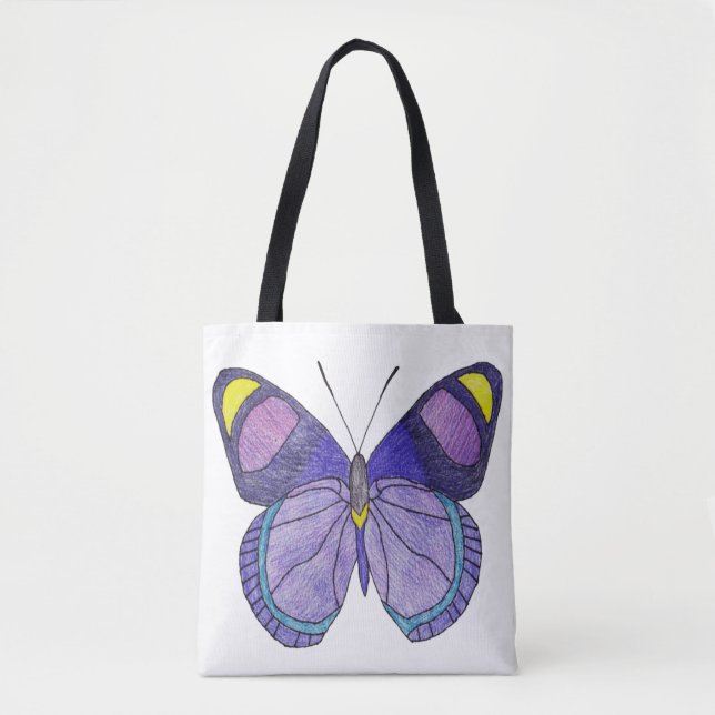 All-Over Tote - Purple Butterfly (white) Bag (Front)