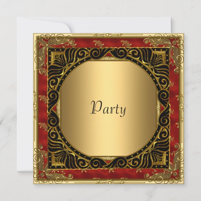 All Parties Gold Black Red retro Invitation (Front)