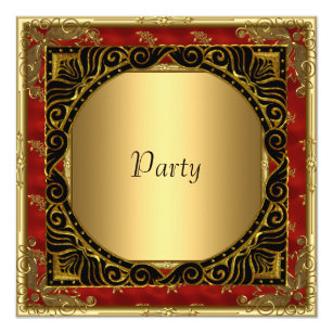 All Parties Gold Black Red retro Invitation